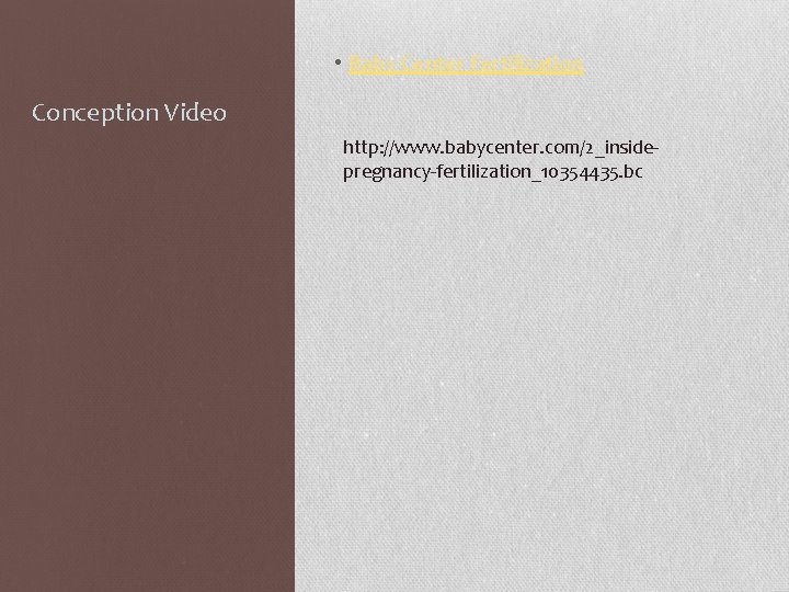  • Baby Center Fertilization Conception Video http: //www. babycenter. com/2_insidepregnancy-fertilization_10354435. bc 
