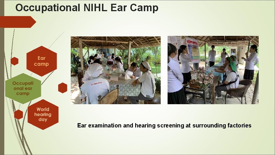 Occupational NIHL Ear Camp Ear examination and hearing screening at surrounding factories 