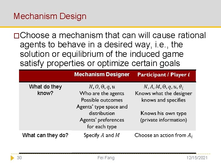 Mechanism Design �Choose a mechanism that can will cause rational agents to behave in