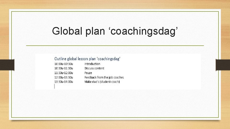 Global plan ‘coachingsdag’ 