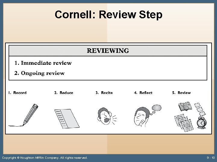 Cornell: Review Step Copyright © Houghton Mifflin Company. All rights reserved. 9 - 10