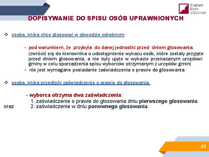 DOPISYWANIE DO SPISU OSÓB UPRAWNIONYCH v osobę, która chce głosować w obwodzie odrębnym -