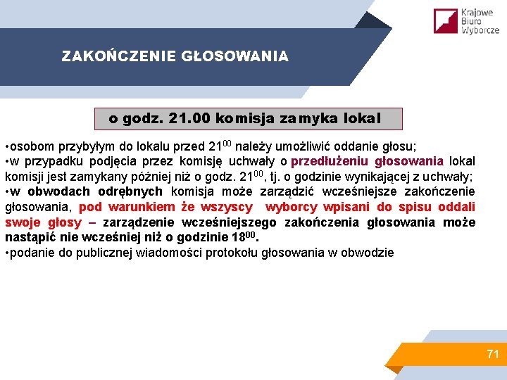 ZAKOŃCZENIE GŁOSOWANIA o godz. 21. 00 komisja zamyka lokal • osobom przybyłym do lokalu