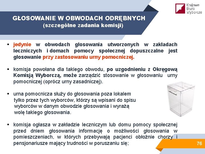 GŁOSOWANIE W OBWODACH ODRĘBNYCH (szczególne zadania komisji) § jedynie w obwodach głosowania utworzonych w