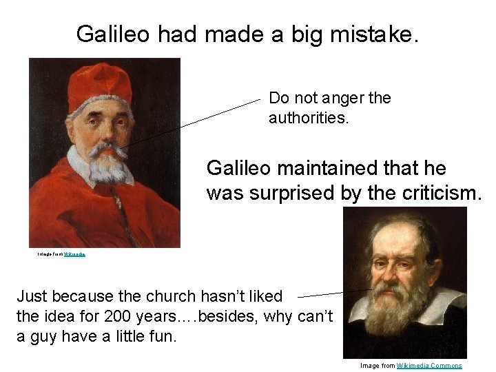 Galileo had made a big mistake. Do not anger the authorities. Galileo maintained that