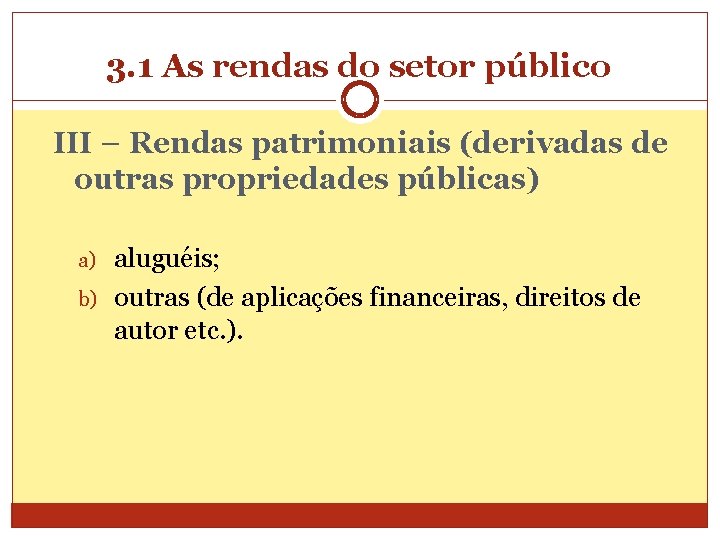 3. 1 As rendas do setor público III – Rendas patrimoniais (derivadas de outras