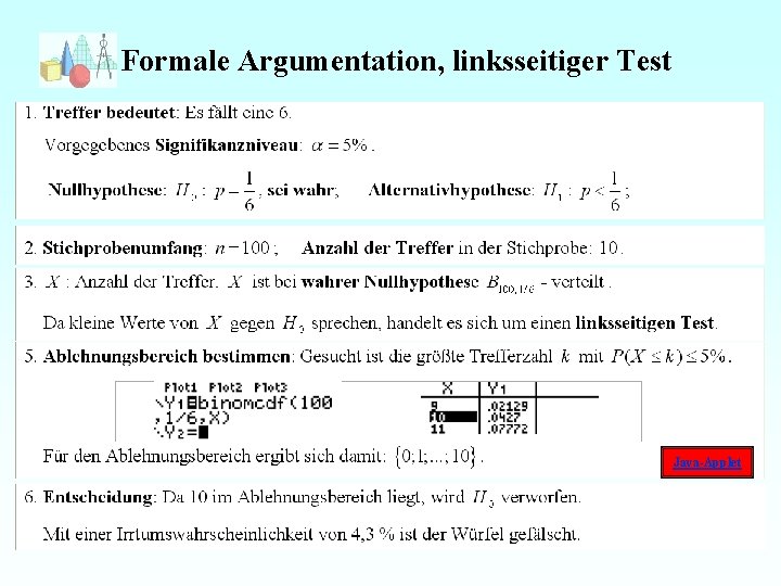 Formale Argumentation, linksseitiger Test Java-Applet 