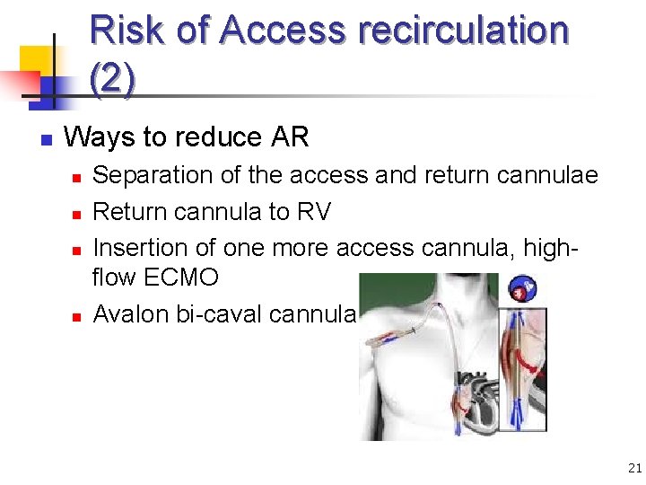 Risk of Access recirculation (2) n Ways to reduce AR n n Separation of