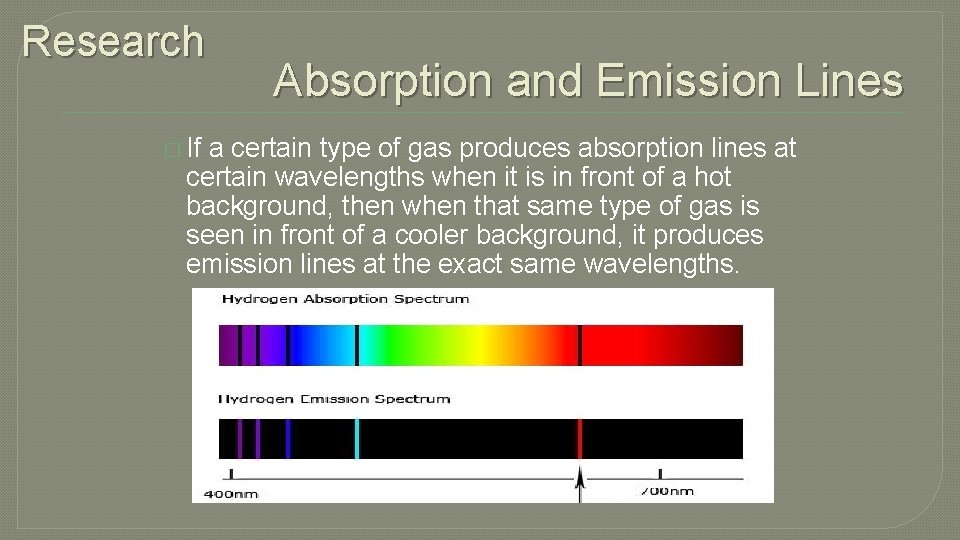 Research � If Absorption and Emission Lines a certain type of gas produces absorption