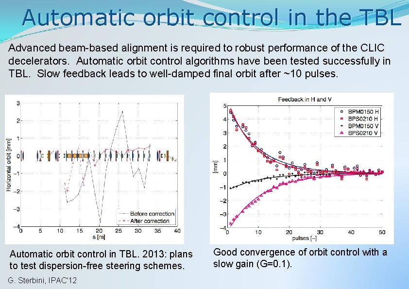 Automatic orbit control in the TBL Advanced beam-based alignment is required to robust performance