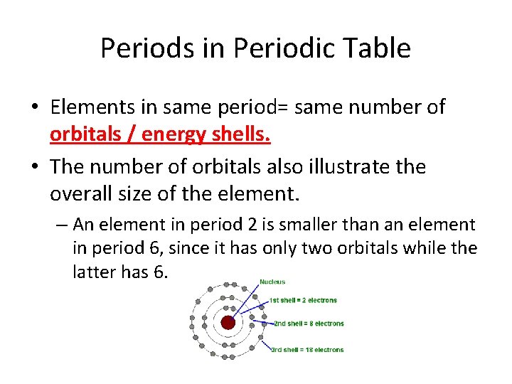 Periods in Periodic Table • Elements in same period= same number of orbitals / Periods in Periodic Table • Elements in same period= same number of orbitals /