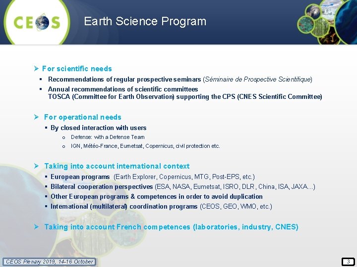 Earth Science Program Ø For scientific needs § Recommendations of regular prospective seminars (Séminaire