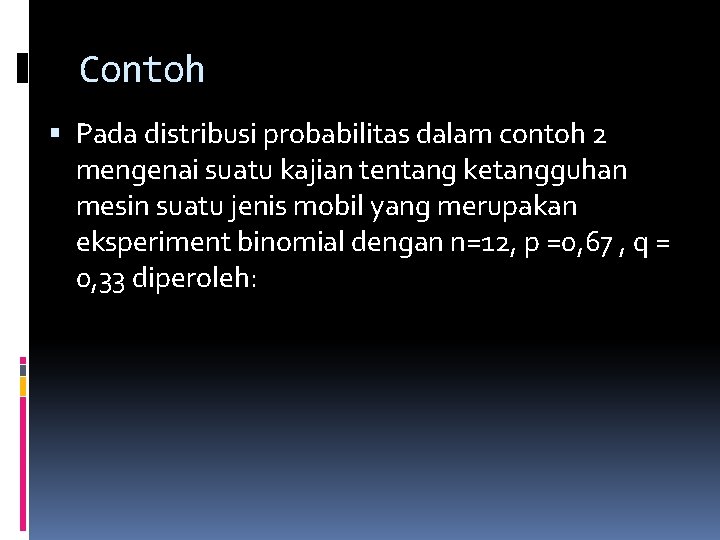 Contoh Pada distribusi probabilitas dalam contoh 2 mengenai suatu kajian tentang ketangguhan mesin suatu