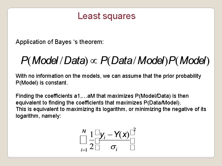 Least squares Application of Bayes ‘s theorem: With no information on the models, we