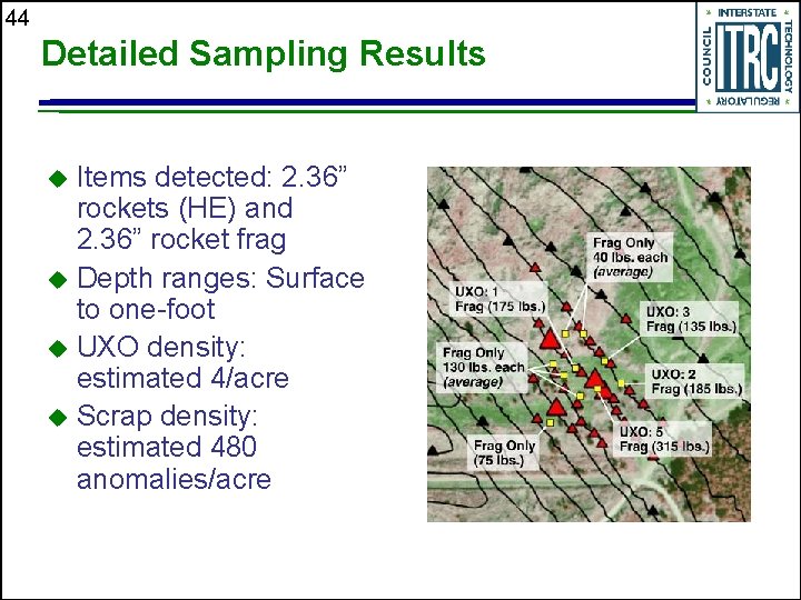 44 Detailed Sampling Results Items detected: 2. 36” rockets (HE) and 2. 36” rocket