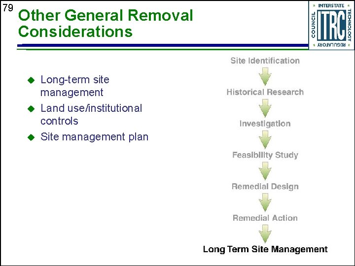79 Other General Removal Considerations u u u Long-term site management Land use/institutional controls