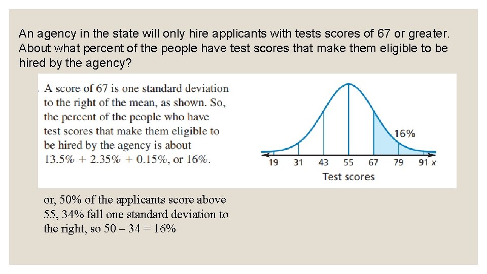 An agency in the state will only hire applicants with tests scores of 67