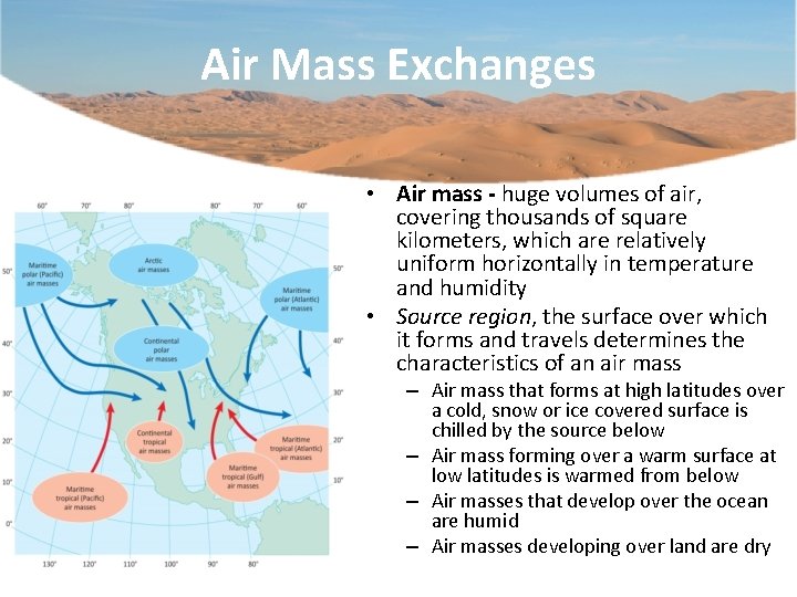 Air Mass Exchanges • Air mass - huge volumes of air, covering thousands of