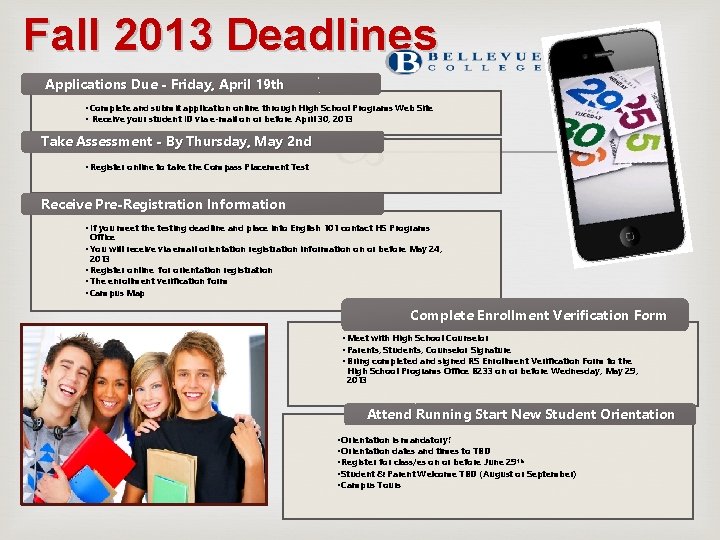 Fall 2013 Deadlines Applications Due - Friday, April 19 th • Complete and submit
