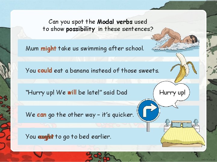 Can you spot the Modal verbs used to show possibility in these sentences? Mum