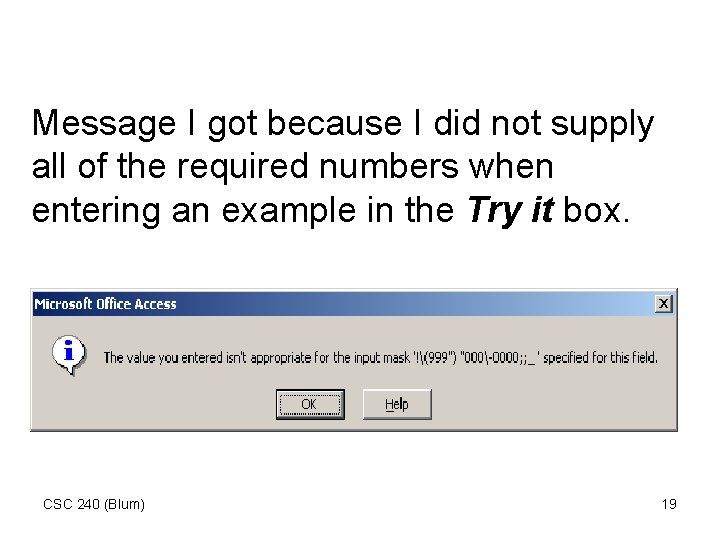 Message I got because I did not supply all of the required numbers when