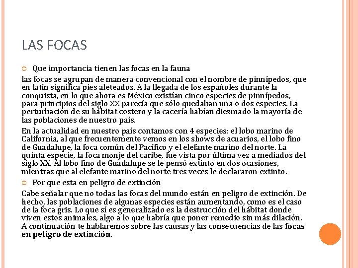 LAS FOCAS Que importancia tienen las focas en la fauna las focas se agrupan
