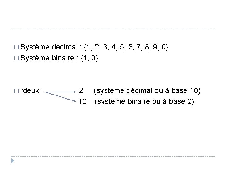 � Système décimal : {1, 2, 3, 4, 5, 6, 7, 8, 9, 0}