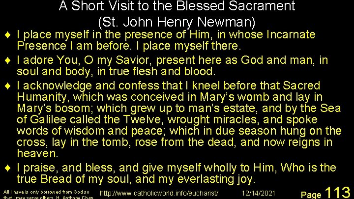 A Short Visit to the Blessed Sacrament (St. John Henry Newman) ¨ I place