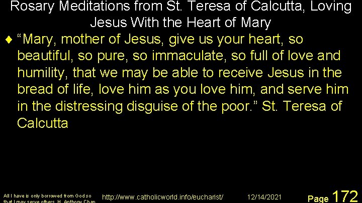 Rosary Meditations from St. Teresa of Calcutta, Loving Jesus With the Heart of Mary