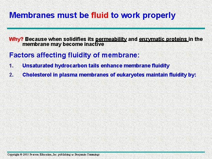 Membranes must be fluid to work properly Why? Because when solidifies its permeability and