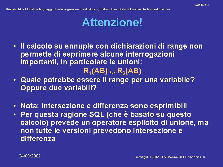 Capitolo 3 Basi di dati - Modelli e linguaggi di interrogazione- Paolo Atzeni, Stefano