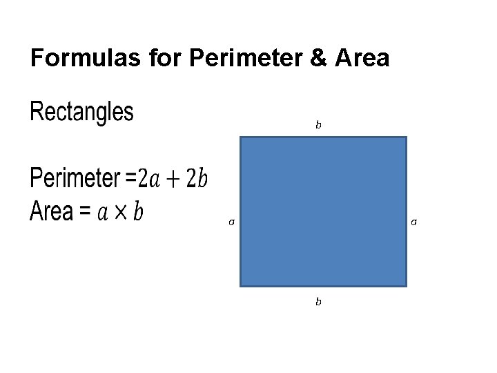 Formulas for Perimeter & Area • b a a b 