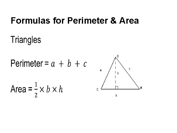 Formulas for Perimeter & Area • 