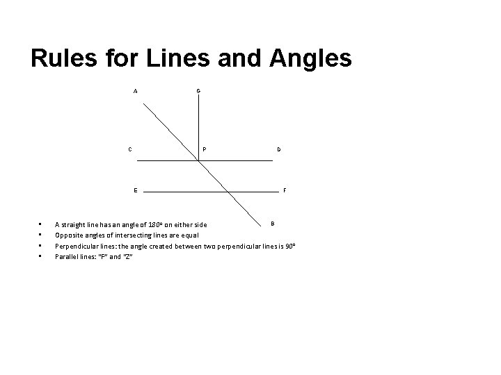 Rules for Lines and Angles A P C E • • G D F