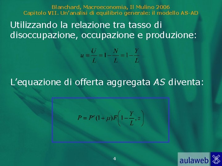 Blanchard, Macroeconomia, Il Mulino 2006 Capitolo VII. Un’analisi di equilibrio generale: il modello AS-AD