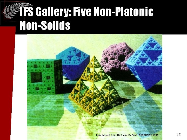 IFS Gallery: Five Non-Platonic Non-Solids Reproduced from Hart and De. Fanti, SIGGRAPH 1991 12 IFS Gallery: Five Non-Platonic Non-Solids Reproduced from Hart and De. Fanti, SIGGRAPH 1991 12