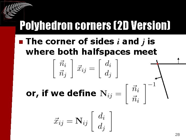 Polyhedron corners (2 D Version) n The corner of sides i and j is Polyhedron corners (2 D Version) n The corner of sides i and j is