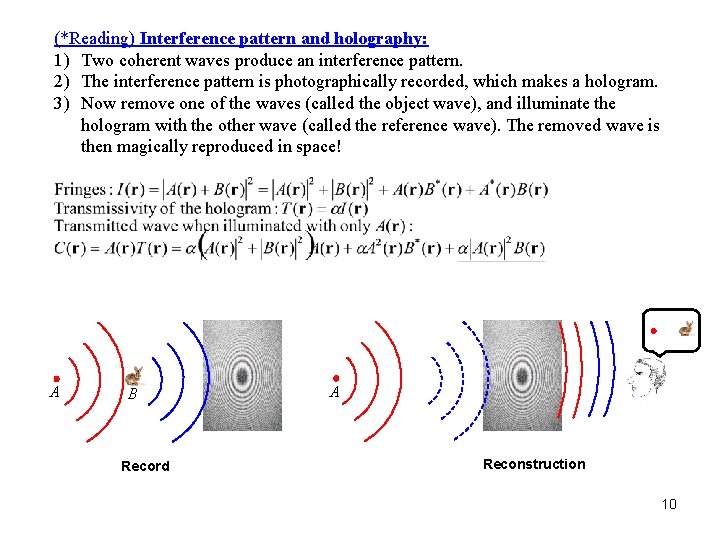 (*Reading) Interference pattern and holography: 1) Two coherent waves produce an interference pattern. 2) (*Reading) Interference pattern and holography: 1) Two coherent waves produce an interference pattern. 2)