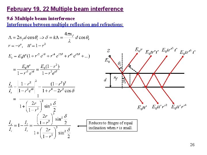 February 19, 22 Multiple beam interference 9. 6 Multiple beam interference Interference between multiple February 19, 22 Multiple beam interference 9. 6 Multiple beam interference Interference between multiple