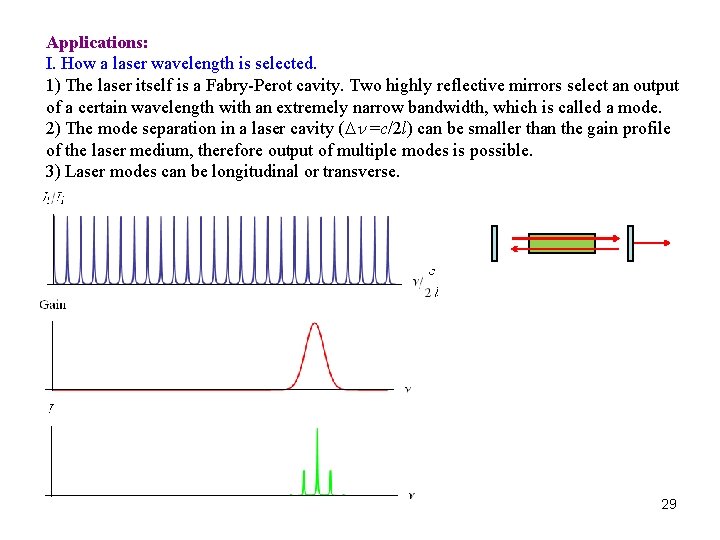 Applications: I. How a laser wavelength is selected. 1) The laser itself is a Applications: I. How a laser wavelength is selected. 1) The laser itself is a