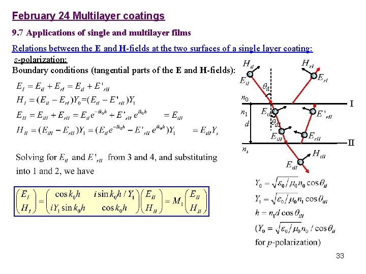 February 24 Multilayer coatings 9. 7 Applications of single and multilayer films Relations between February 24 Multilayer coatings 9. 7 Applications of single and multilayer films Relations between