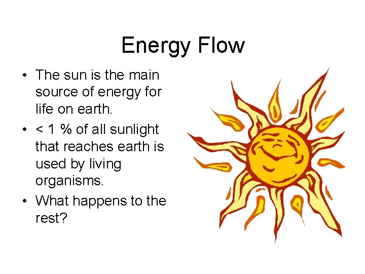 Energy Flow • The sun is the main source of energy for life on