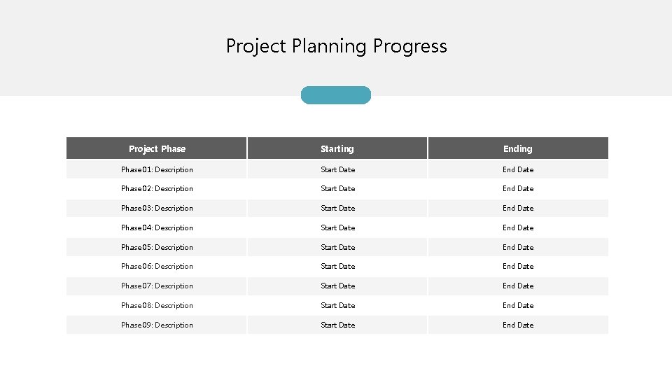 Project Planning Progress Project Phase Starting Ending Phase 01: Description Start Date End Date