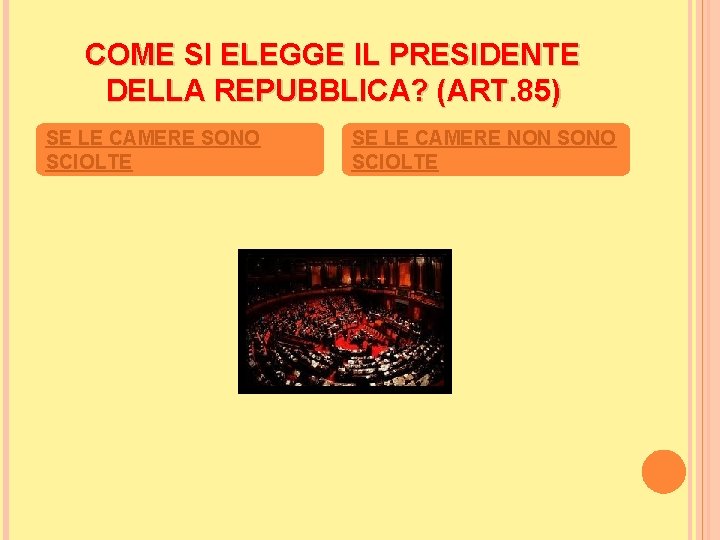 COME SI ELEGGE IL PRESIDENTE DELLA REPUBBLICA? (ART. 85) SE LE CAMERE SONO SCIOLTE