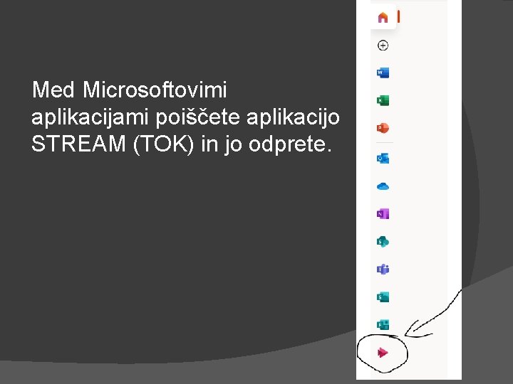 Med Microsoftovimi aplikacijami poiščete aplikacijo STREAM (TOK) in jo odprete. 