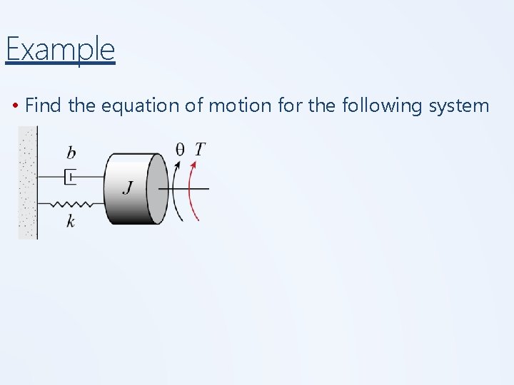Example • Find the equation of motion for the following system Example • Find the equation of motion for the following system