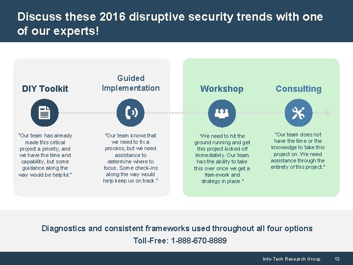 Discuss these 2016 disruptive security trends with one of our experts! DIY Toolkit “Our