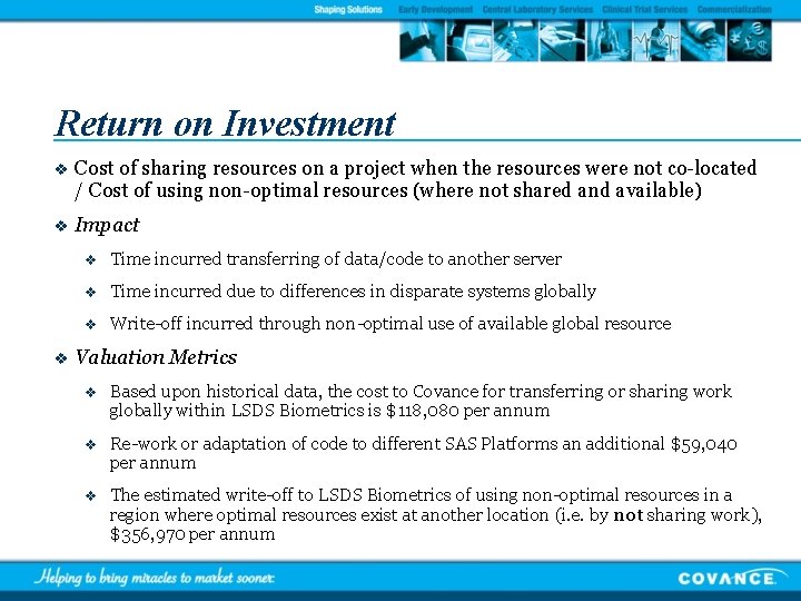 Return on Investment v Cost of sharing resources on a project when the resources