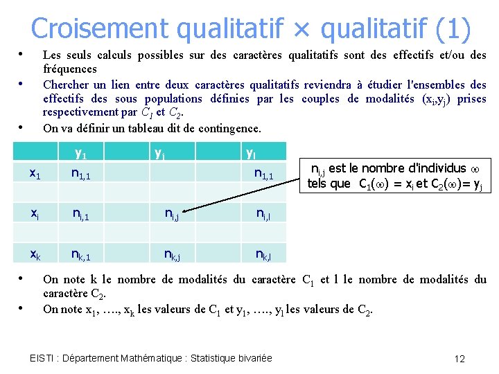 Croisement qualitatif × qualitatif (1) • Les seuls calculs possibles sur des caractères qualitatifs