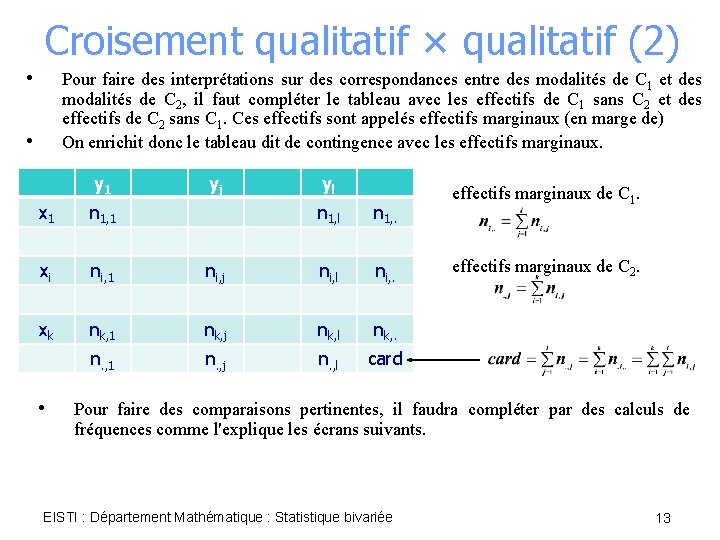 Croisement qualitatif × qualitatif (2) • Pour faire des interprétations sur des correspondances entre